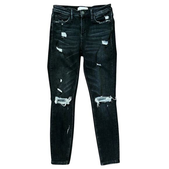 Vervet Mid-Rise Distressed Black Skinny Ankle Jeans 27X26 - Picture 1 of 7